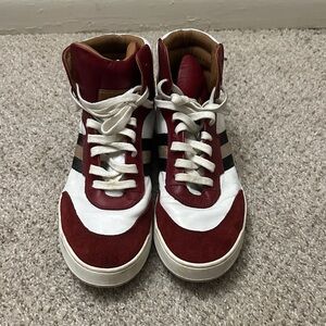 Bally Red and White High-Top Sneakers
